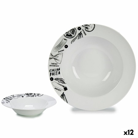 Plato para Pasta Blanco Negro Porcelana 30 x 7,5 x 30 cm (12 Unidades) de BigBuy Home, Platos y fuentes - Ref: S3628433, Prec...