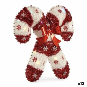 Figura Decorativa Bastón de Caramelo Espumillón Luz LED Blanco Rojo Polipropileno PET 47 x 6 x 47 cm (12 Unidades) de Krist+,...