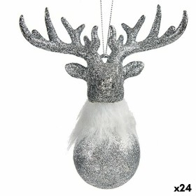 Weihnachtsschmuck Rentier Silberfarben Kunststoff Glitzernd 13,5 x 15,5 x 7 cm (24 Stück) von Krist+, Weihnachten - Ref: S362...