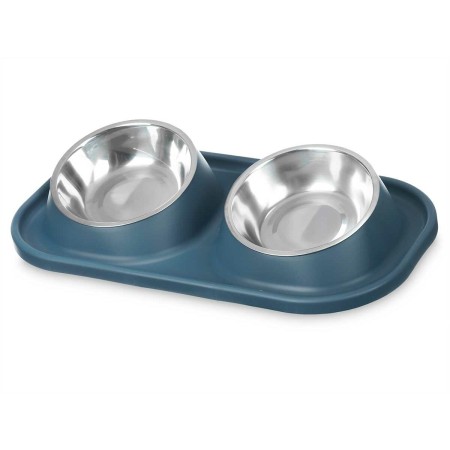 Comedero para Perro Azul Metal 40 x 8,5 x 22 cm Doble de Mascow, Platos - Ref: S3629305, Precio: 6,84 €, Descuento: %