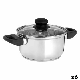 Casserole with glass lid Silver Stainless steel 1,8 L 28 x 9 x 18 cm (6 Units) by Kinvara, Casserole pans - Ref: S3629508, Pr...