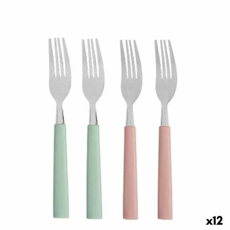 Gabel-Set grün Rosa Silberfarben Edelstahl Kunststoff 18,7 cm (12 Stück) von Kinvara, Gabeln - Ref: S3630013, Preis: 19,49 €,...