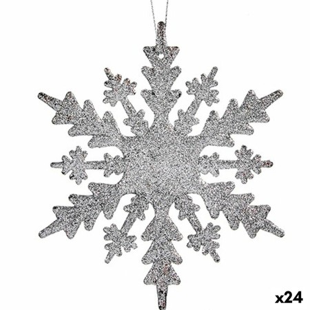 Weihnachtsschmuck Schneeflocken Silberfarben Kunststoff Glitzernd 15 x 15 x 0,2 cm (24 Stück) | Tienda24 - Global Online Shop Tienda24.eu