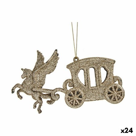 Christmas bauble Magical Carriage champagne Plastic Glitter 15 x 8,5 x 4,5 cm (24 Units) | Tienda24 - Global Online Shop Tienda24.eu