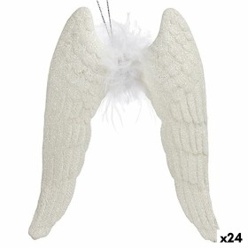 Christmas bauble Angel Wings White Plastic Glitter 12,5 x 15 x 2,5 cm (24 Units) by Krist+, Christmas - Ref: S3630184, Price:...