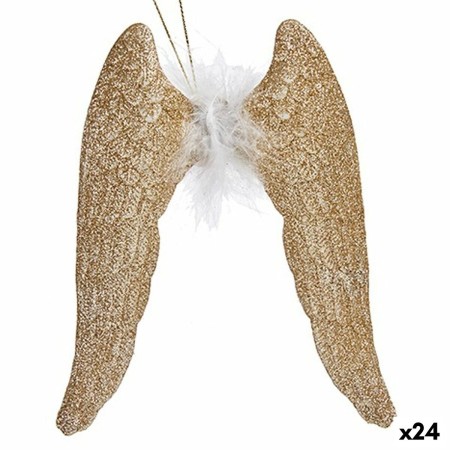 Décorations de Noël Ailes d'ange champagne Plastique Paillettes 12,5 x 15 x 2,5 cm (24 Unités) | Tienda24 - Global Online Shop Tienda24.eu