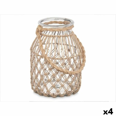 Candleholder Tin Transparent Natural Glass Rope 20 x 30 cm (4 Units) by Gift Decor, Candelabras and candle holders - Ref: S36...