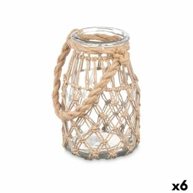 Candleholder Tin Transparent Natural Glass Rope 14 x 21 cm (6 Units) by Gift Decor, Candelabras and candle holders - Ref: S36...