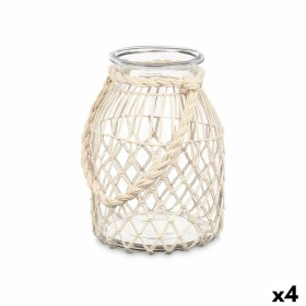 Candleholder Tin White Transparent Glass Rope 20 x 30 cm (4 Units) by Gift Decor, Candelabras and candle holders - Ref: S3630...