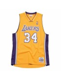 Maglia da basket Mitchell & Ness Los Angeles Lakers 1999-2000 Nº34 Shaquille O'Neal Giallo da Mitchell & Ness, Uomo - Ref: S6...