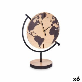 Horloge de table Mappemonde Noir Métal Bois MDF 22,5 x 30,5 x 12 cm (6 Unités) de Gift Decor, Pendulettes de bureau - Réf : S...