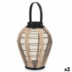 Candleholder Lantern With handle Beige Wood Cloth 25 x 30 x 25 cm (2 Units) by Gift Decor, Candelabras and candle holders - R...