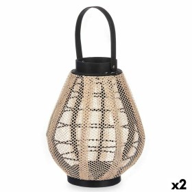 Portavelas Farol Con asa Beige Madera Tela 25 x 30 x 25 cm (2 Unidades) de Gift Decor, Candelabros y portavelas - Ref: S36311...