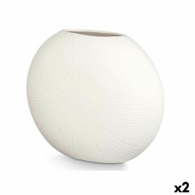 Vase Rond Blanc Céramique 40 x 34,5 x 16 cm (2 Unités) de Gift Decor, Vases - Réf : S3631151, Prix : 28,63 €, Remise : %