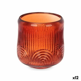 Castiçais Riscas Laranja Cristal 9 x 9,5 x 9 cm (12 Unidades) de Gift Decor, Candelabros e suportes para velas - Ref: S363169...