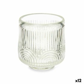 Bougeoir Rayures Transparent Verre 7,5 x 7,8 x 7,5 cm (12 Unités) de Gift Decor, Bougeoirs et chandeliers - Réf : S3631692, P...