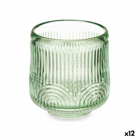 Portacandele Righe Verde Cristallo 7,5 x 7,8 x 7,5 cm (12 Unità) di Gift Decor, Candelieri e portacandele - Rif: S3631696, Pr...