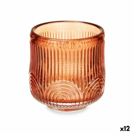 Kerzenschale Streifen Orange Kristall 7,5 x 7,8 x 7,5 cm (12 Stück) | Tienda24 - Global Online Shop Tienda24.eu