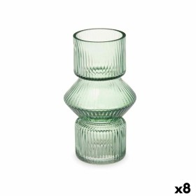 Vase Rayures Vert Verre 9,5 x 16,5 x 9,5 cm (8 Unités) de Gift Decor, Vases - Réf : S3631712, Prix : 41,60 €, Remise : %