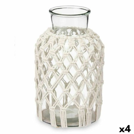 Vaso Bianco Stoffa Vetro 18,5 x 30,5 x 18,5 cm (4 Unità) Macramé | Tienda24 - Global Online Shop Tienda24.eu