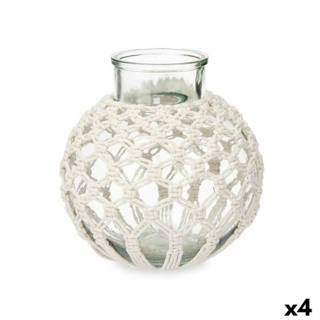 Vase White Cloth Glass 25 x 26,5 x 25 cm (4 Units) Macrame by Gift Decor, Vases - Ref: S3631880, Price: 46,28 €, Discount: %