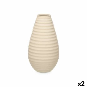 Jarrón Beige Cerámica 22 x 44 x 22 cm (2 Unidades) Rayas de Gift Decor, Jarrones - Ref: S3631955, Precio: 25,33 €, Descuento: %