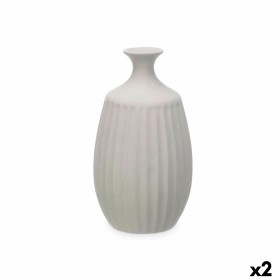 Vase Gris Céramique 21 x 39 x 21 cm (2 Unités) Rayures de Gift Decor, Vases - Réf : S3631966, Prix : 26,57 €, Remise : %