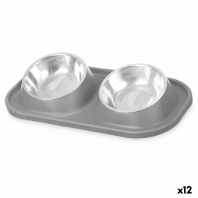 Pet feeding dish Grey Metal 40 x 8,5 x 22 cm Double (12 Units) by Mascow, Bowls - Ref: S3631973, Price: 62,29 €, Discount: %