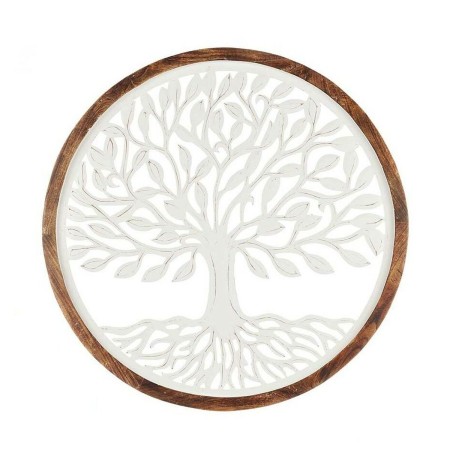 Decoración de Pared Blanco Marrón Madera de mango Árbol de la vida 65 x 65 x 3 cm de Gift Decor, Frontones decorativos - Ref:...