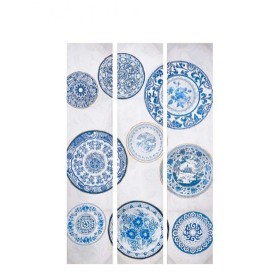 Biombo Azul Blanco Lienzo 122 x 2,5 x 180 cm Plato de Gift Decor, Biombos - Ref: S3632328, Precio: 54,27 €, Descuento: %