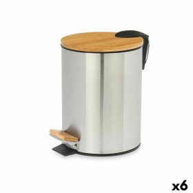 Pedal bin Brown Silver Bamboo Stainless steel 3 L (6 Units) by Berilo, Wastebaskets - Ref: S3632546, Price: 50,46 €, Discount: %