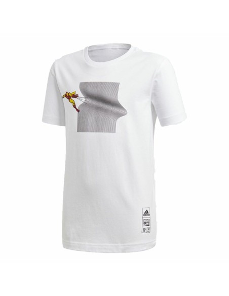 T shirt à manches courtes Enfant Adidas Iron Man Graphic Blanc | Tienda24 Tienda24.eu