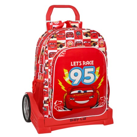 School Rucksack with Wheels Cars Let's race Red White (33 x 42 x 14 cm) by Cars, Children's Backpacks - Ref: S4307797, Price:...