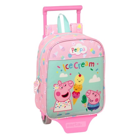 School Rucksack with Wheels Peppa Pig Ice cream Green Pink 22 x 27 x 10 cm by Peppa Pig, Children's Backpacks - Ref: S4309294...