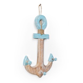 Wall mounted coat hanger Romimex Blue Natural Wood Anchor 23 x 40 x 7 cm by Romimex, Wall Coat Racks - Ref: D1617288, Price: ...