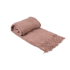 Blanket Romimex Pink With tassles 130 x 200 x 1 cm by Romimex, Blankets and bedcovers - Ref: D1619426, Price: 46,20 €, Discou...