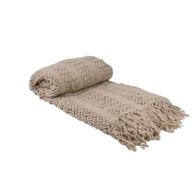 Blanket Romimex Beige With tassles 130 x 200 x 1 cm by Romimex, Blankets and bedcovers - Ref: D1619428, Price: 44,17 €, Disco...