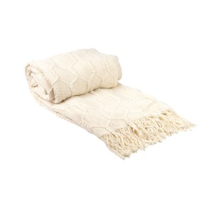 Blanket Romimex White With tassles 130 x 200 x 1 cm by Romimex, Blankets and bedcovers - Ref: D1619430, Price: 45,21 €, Disco...