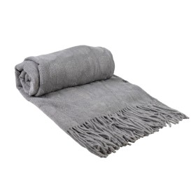 Blanket Romimex Grey With tassles 130 x 200 x 1 cm by Romimex, Blankets and bedcovers - Ref: D1619431, Price: 48,25 €, Discou...