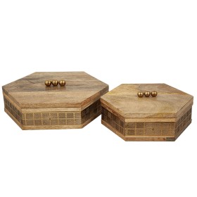 Set dekorativer Karten Romimex Braun Gold Holz Metall 26 x 29 x 9 cm 20 x 23 x 9 cm 2 Stücke von Romimex, Boxen & Kästen - Re...