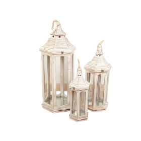 Lantern set Romimex White Metal Glass 19 x 36 x 19 cm 28 x 66 x 28 cm 36 x 86 x 36 cm 3 Pieces by Romimex, Candelabras and ca...