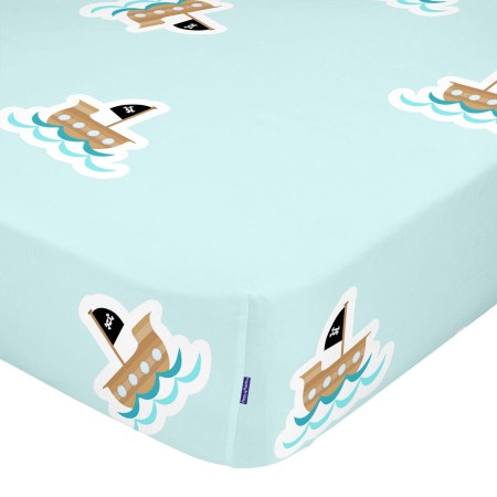 Fitted sheet HappyFriday MR FOX Blue Multicolour 60 x 120 x 14 cm Pirate Ship by HappyFriday, Sheets and pillowcases - Ref: D...