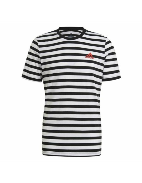 Herren Kurzarm-T-Shirt Essentials Stripey Adidas Embroidered Logo Schwarz | Tienda24 Tienda24.eu