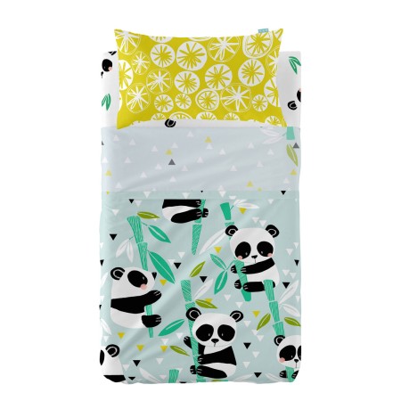 Bedding set HappyFriday Moshi Moshi Panda garden blue Blue 2 Pieces by HappyFriday, Sheets and pillowcases - Ref: D1609712, P...