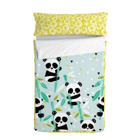 Capa de Edredão com Enchimento HappyFriday Moshi Moshi Panda Garden Blue Azul 105 x 200 cm de HappyFriday, Sacos-cama - Ref: ...