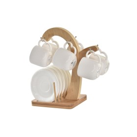 Jeu de 6 tasses avec plat DKD Home Decor Blanc Naturel Porcelaine 90 ml 26 x 12 x 25 cm de DKD Home Decor, Tasses - Réf : S30...