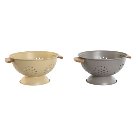 Drainer Home ESPRIT Beige Grey Bamboo Stainless steel 30 x 24,5 x 14 cm (2 Units) by Home ESPRIT, Colanders & Food Strainers ...