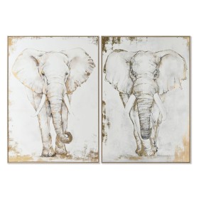 Pintura Home ESPRIT Branco Bege Cinzento Dourado Elefante Colonial 100 x 4 x 140 cm (2 Unidades) de Home ESPRIT, Impressões s...