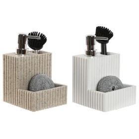 Scourer Brush with Handle and Soap Dispenser Home ESPRIT White Beige 11,5 x 11,5 x 18 cm (2 Units) by Home ESPRIT, Stands and...