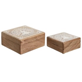 Boîte à bijoux Home ESPRIT Blanc Naturel Bois de manguier 18 x 18 x 9 cm (2 Pièces) de Home ESPRIT, Organiseurs de bijoux - R...